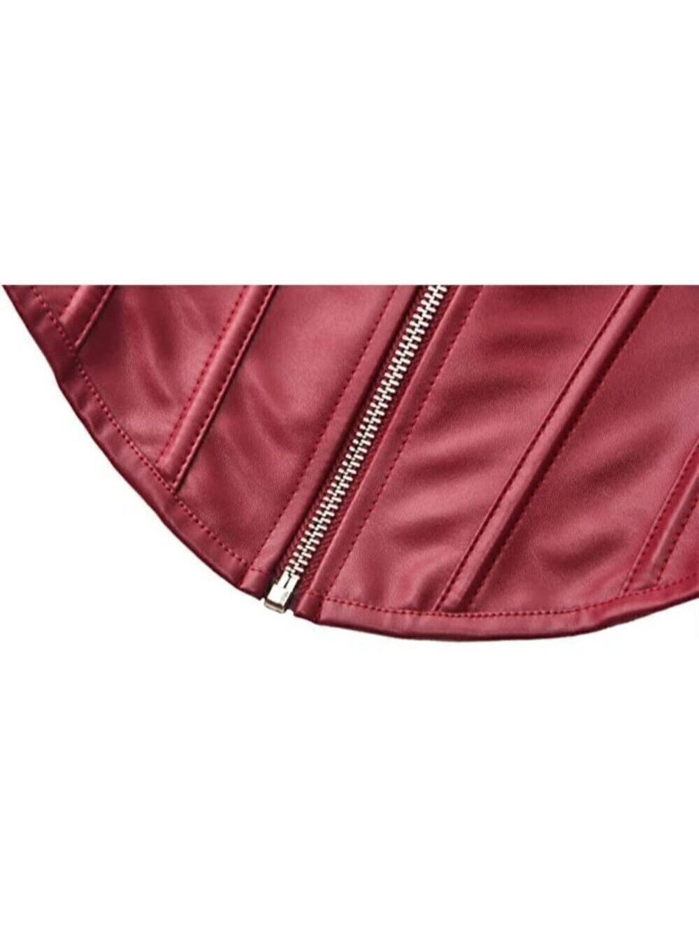 RED leather sexy zipper front bustier corset top bondage cosplay FUN costume NWT - Picture 7 of 9